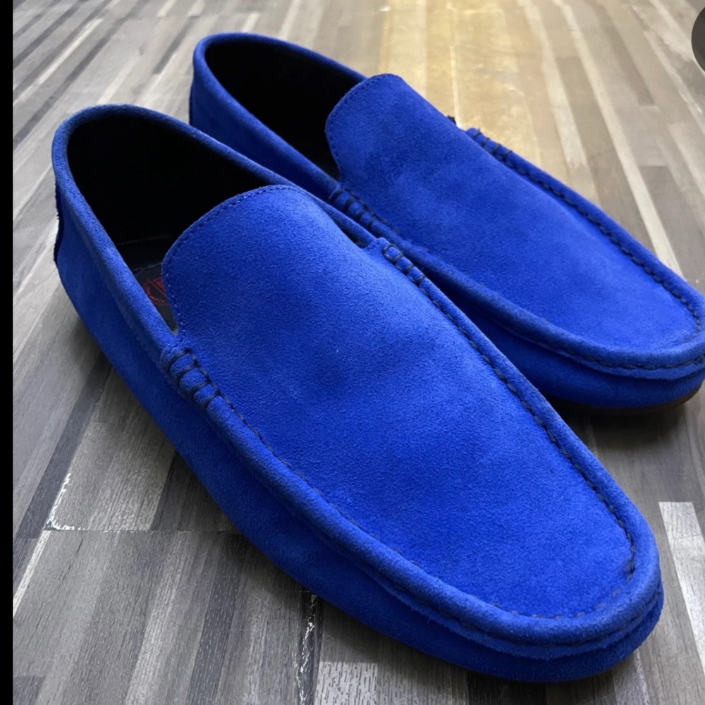Blue suede loafers